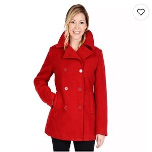 New York & Company Peter Pan Collar Double Breasted Long Trench Winter Pea Coat